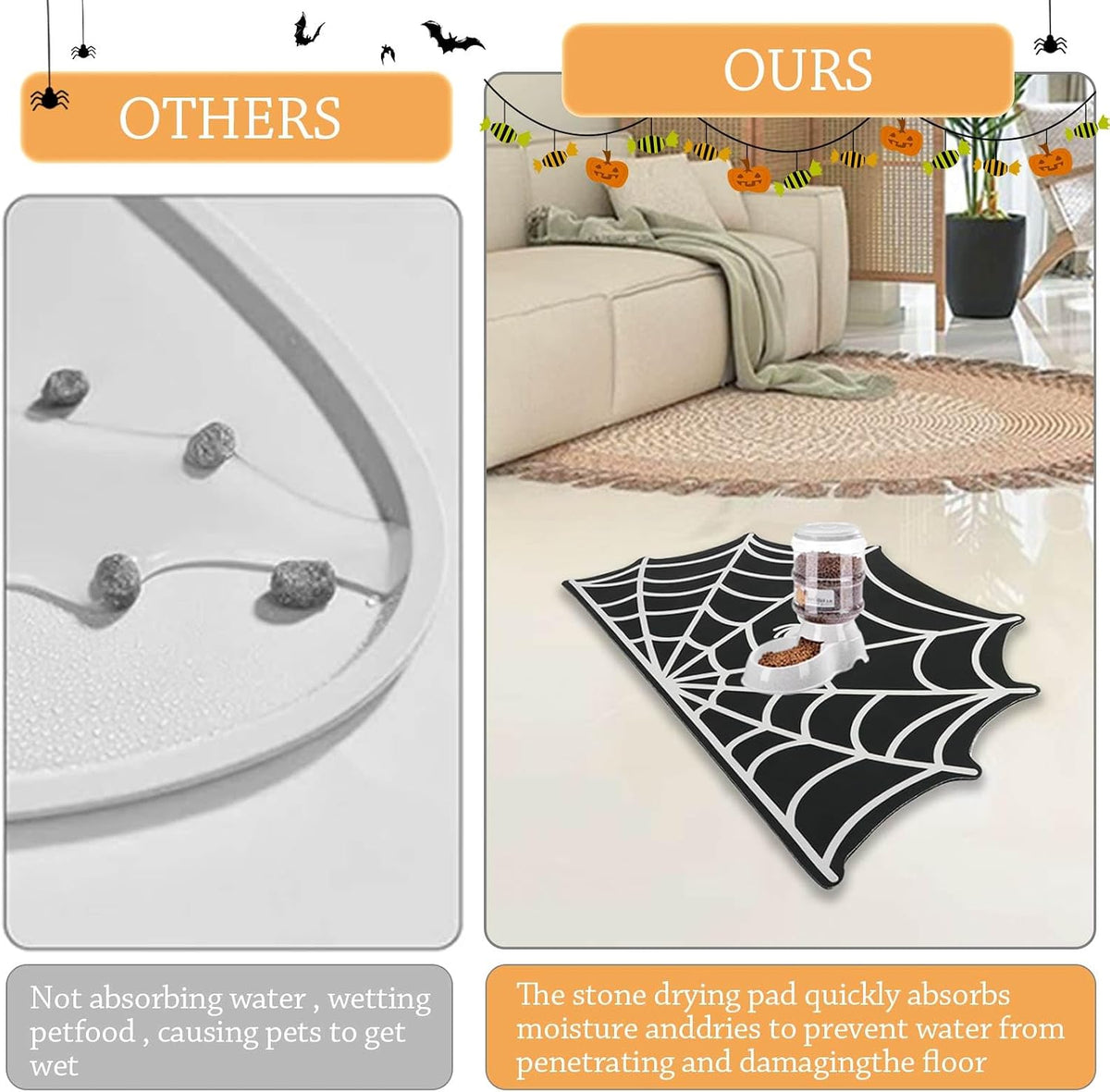 Halloween Spider Web Pet Mat for Food & Water Feeding