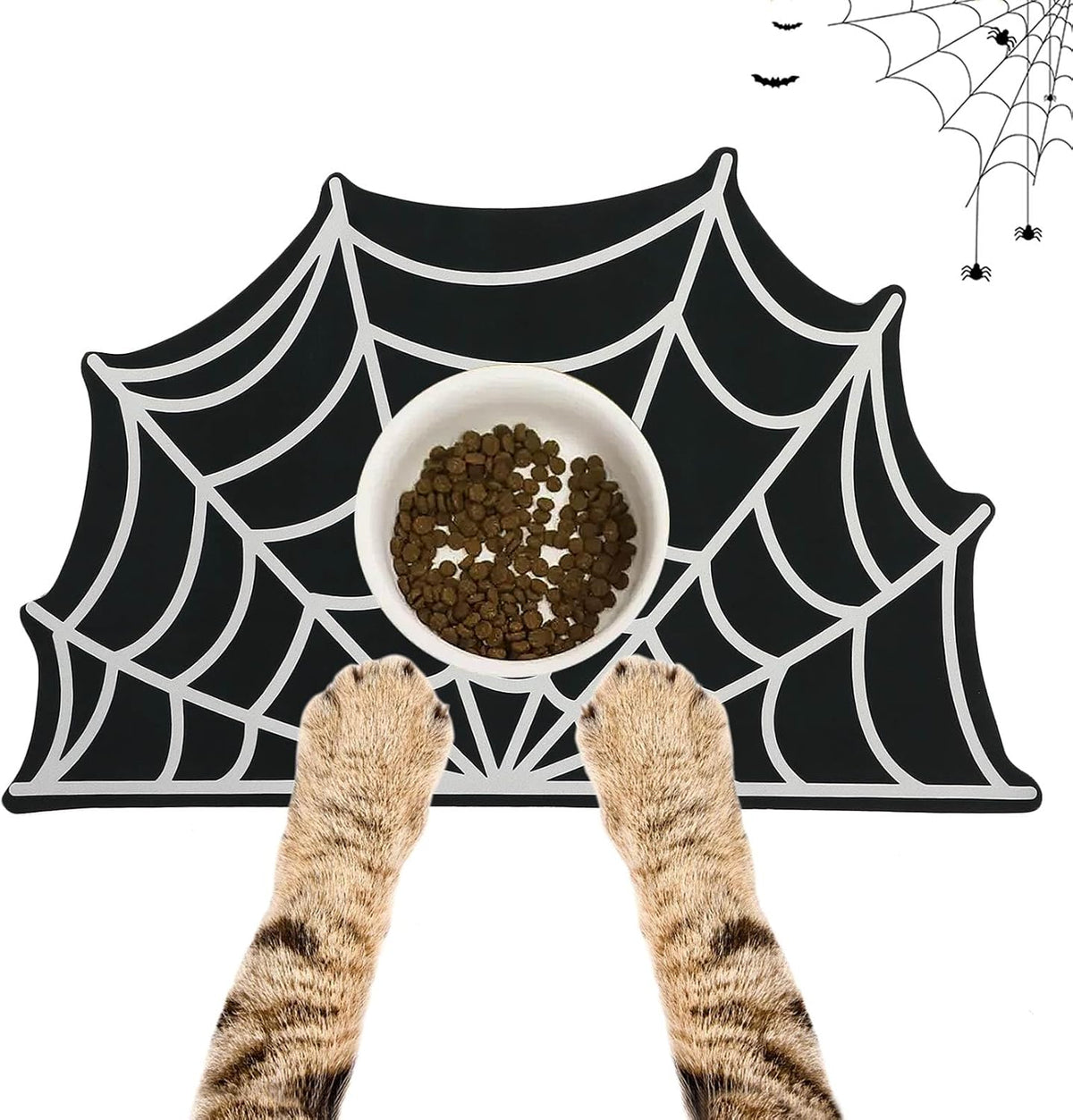 Halloween Spider Web Pet Mat for Food & Water Feeding