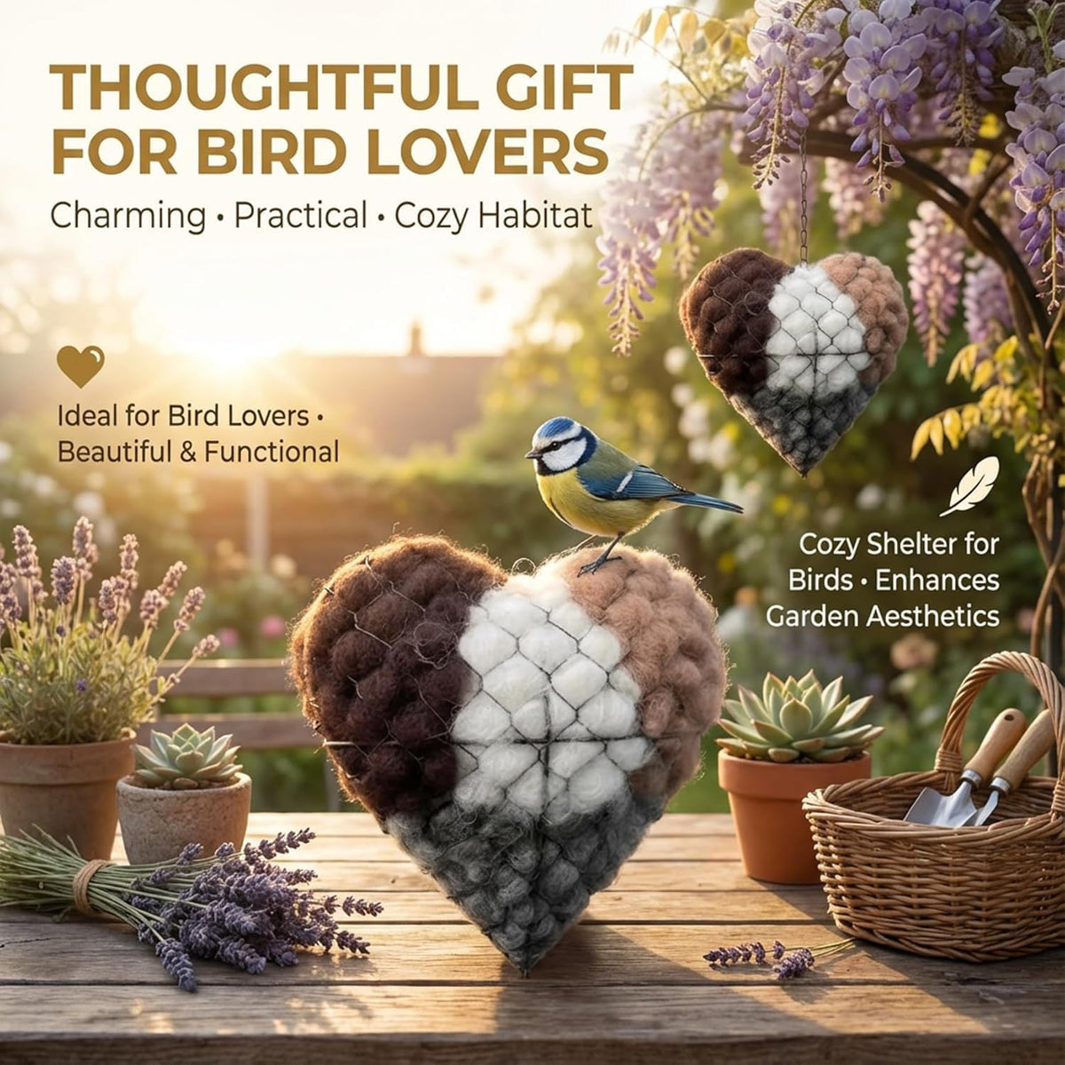 Bird Nest, Heart-Shaped with Alpaca Fiber