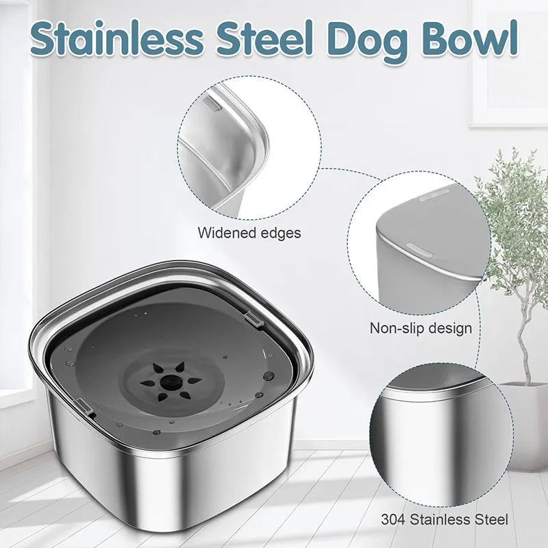Stainless Steel Splash-Free Pet Water Bowl, Large Capacity 3L