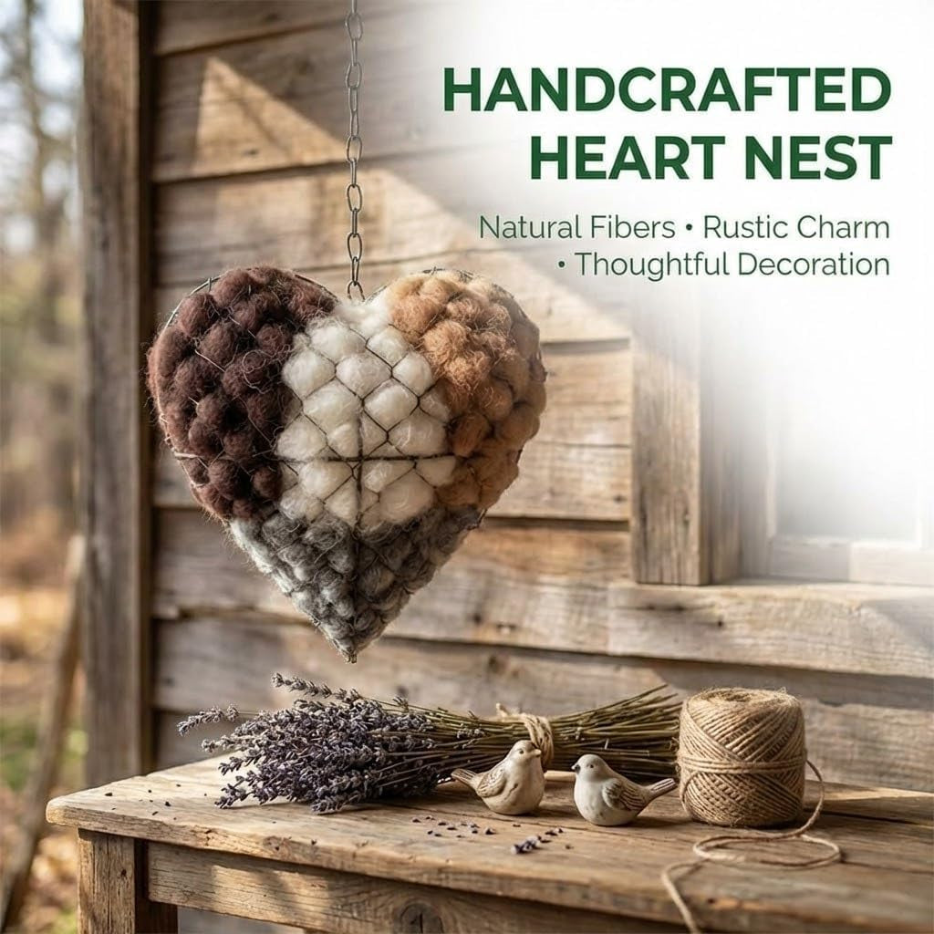 Bird Nest, Heart-Shaped with Alpaca Fiber