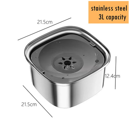 Stainless Steel Splash-Free Pet Water Bowl, Large Capacity 3L