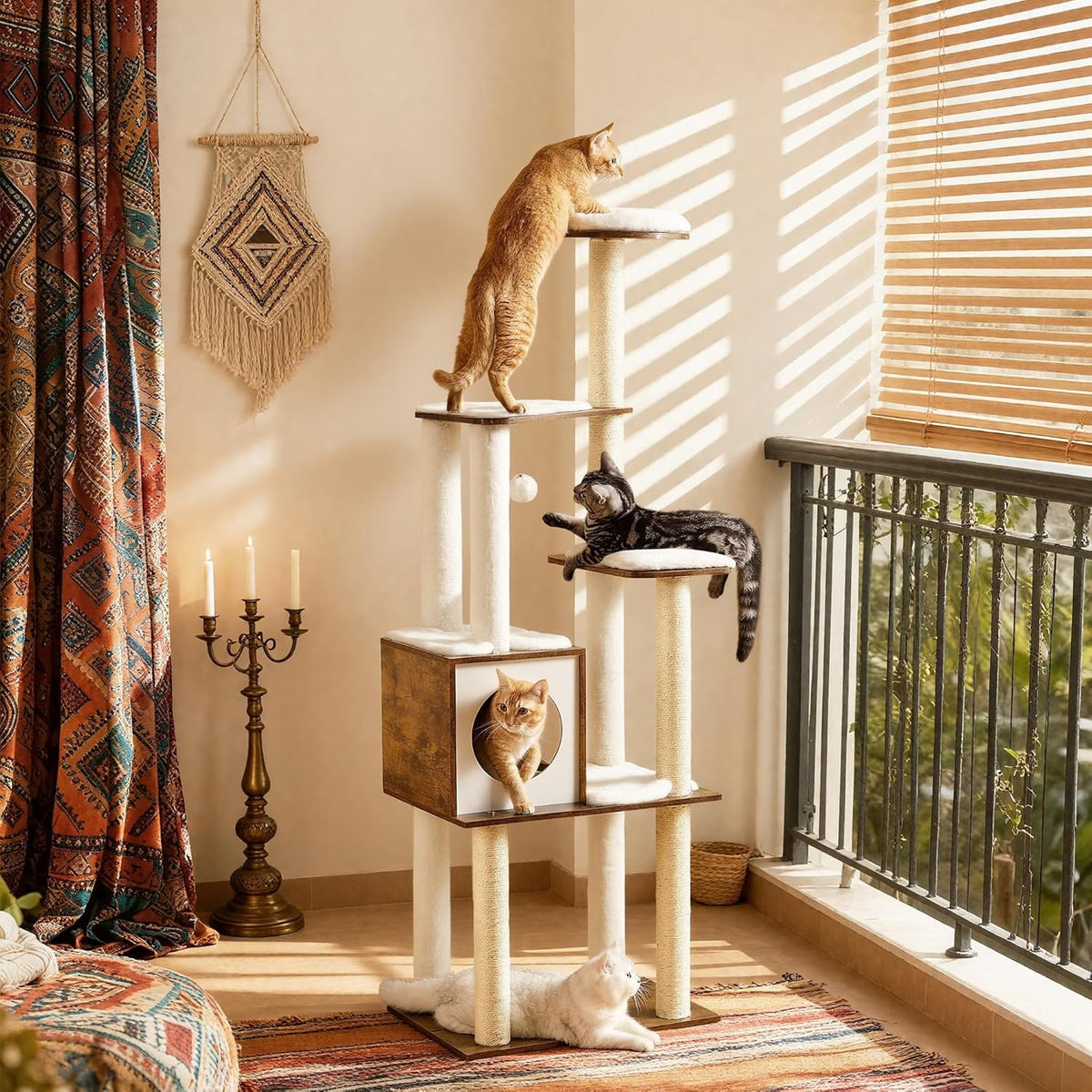 Multi-Level Sisal Cat Tree with Cave and Washable Cushions