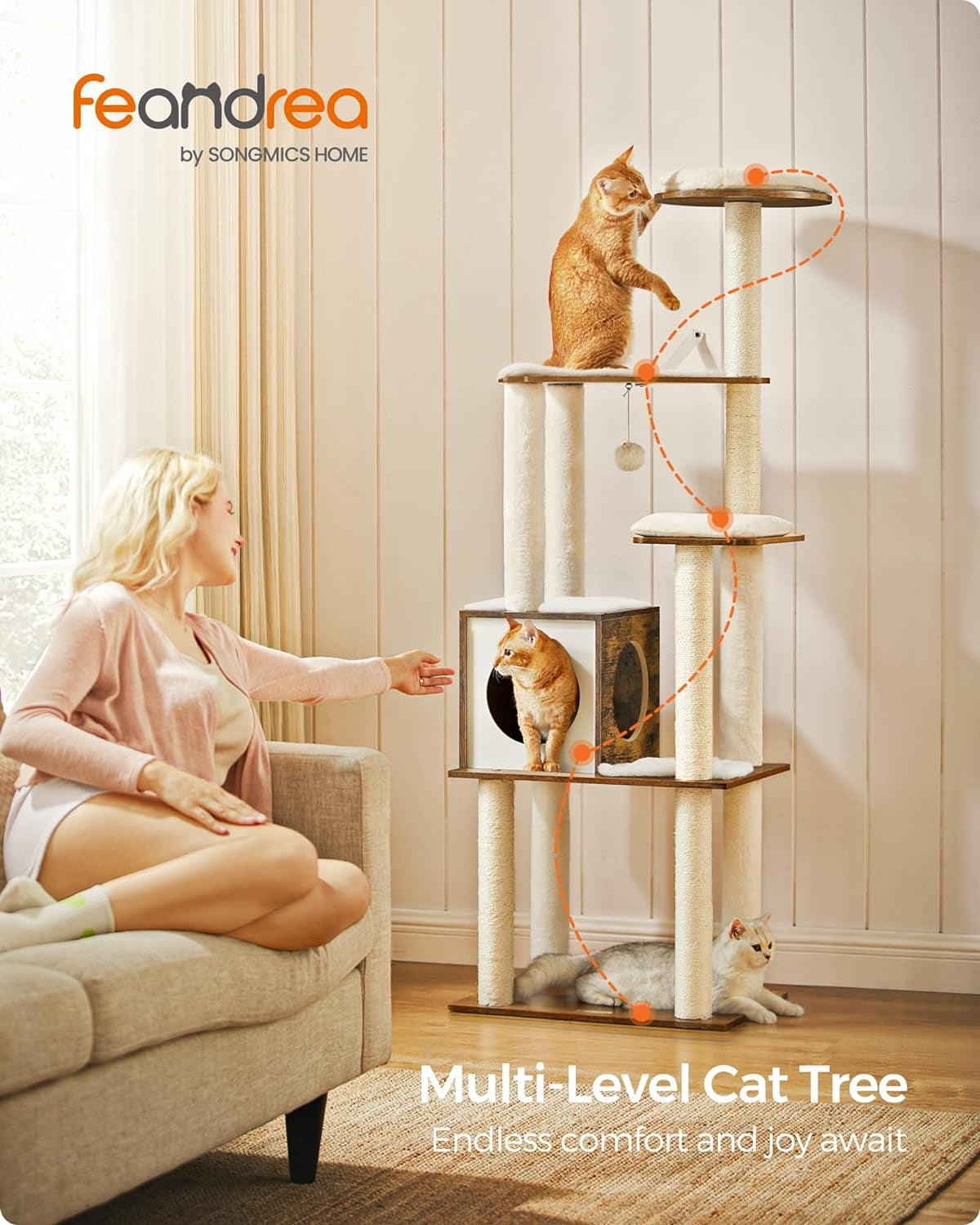 Multi-Level Sisal Cat Tree with Cave and Washable Cushions