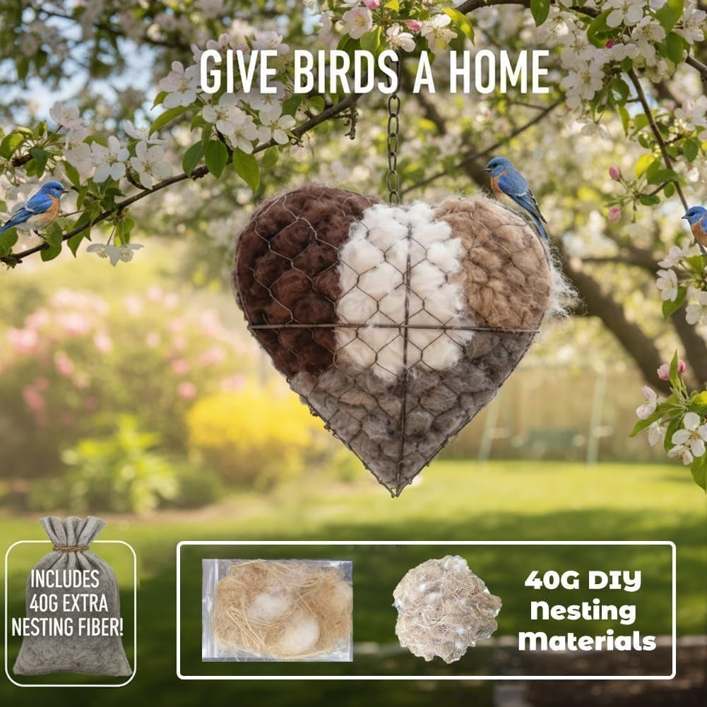 Bird Nest, Heart-Shaped with Alpaca Fiber