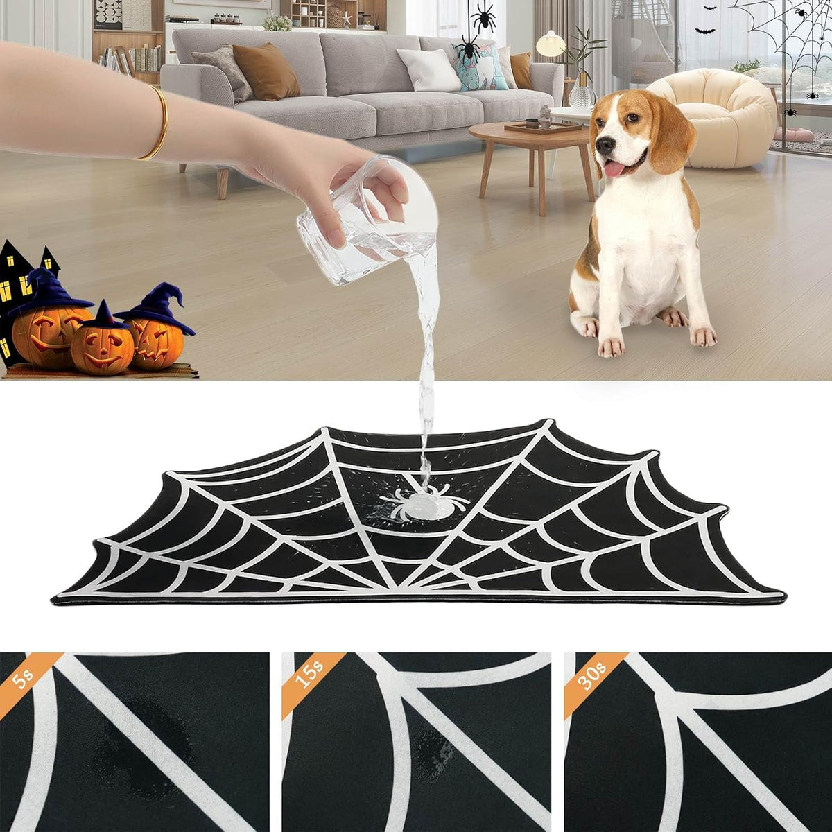 Halloween Spider Web Pet Mat for Food & Water Feeding