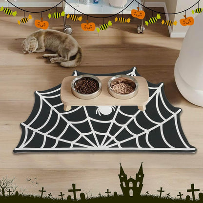 Halloween Spider Web Pet Mat for Food & Water Feeding
