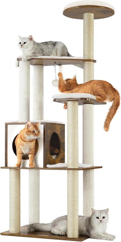 Multi-Level Sisal Cat Tree with Cave and Washable Cushions