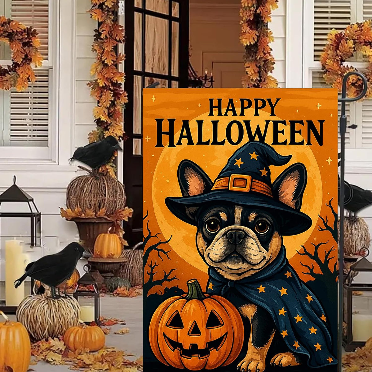 Halloween French Bulldog Garden Flag