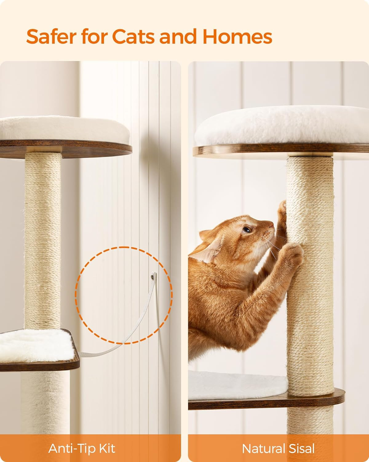 Multi-Level Sisal Cat Tree with Cave and Washable Cushions