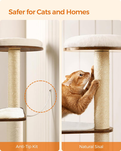 Multi-Level Sisal Cat Tree with Cave and Washable Cushions