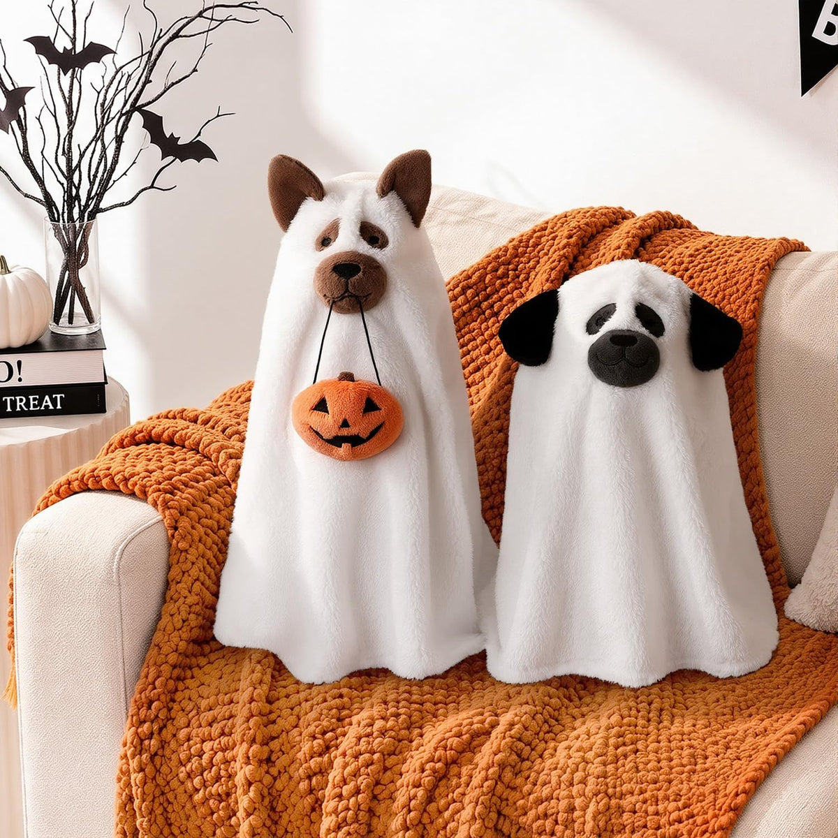 Halloween Dog Ghost Throw Pillows