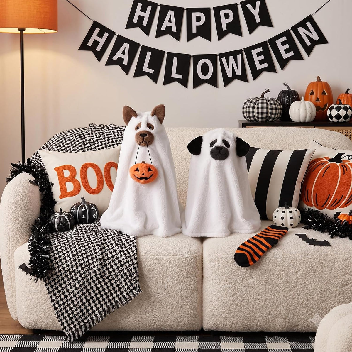 Halloween Dog Ghost Throw Pillows
