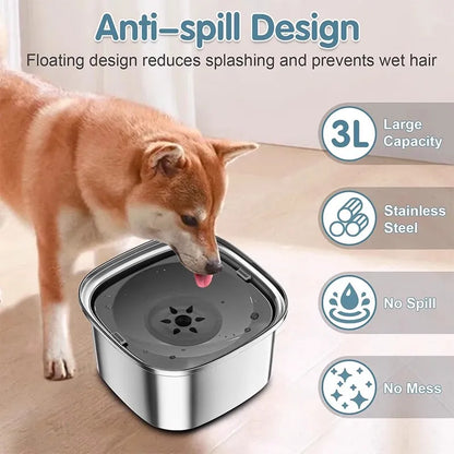 Stainless Steel Splash-Free Pet Water Bowl, Large Capacity 3L