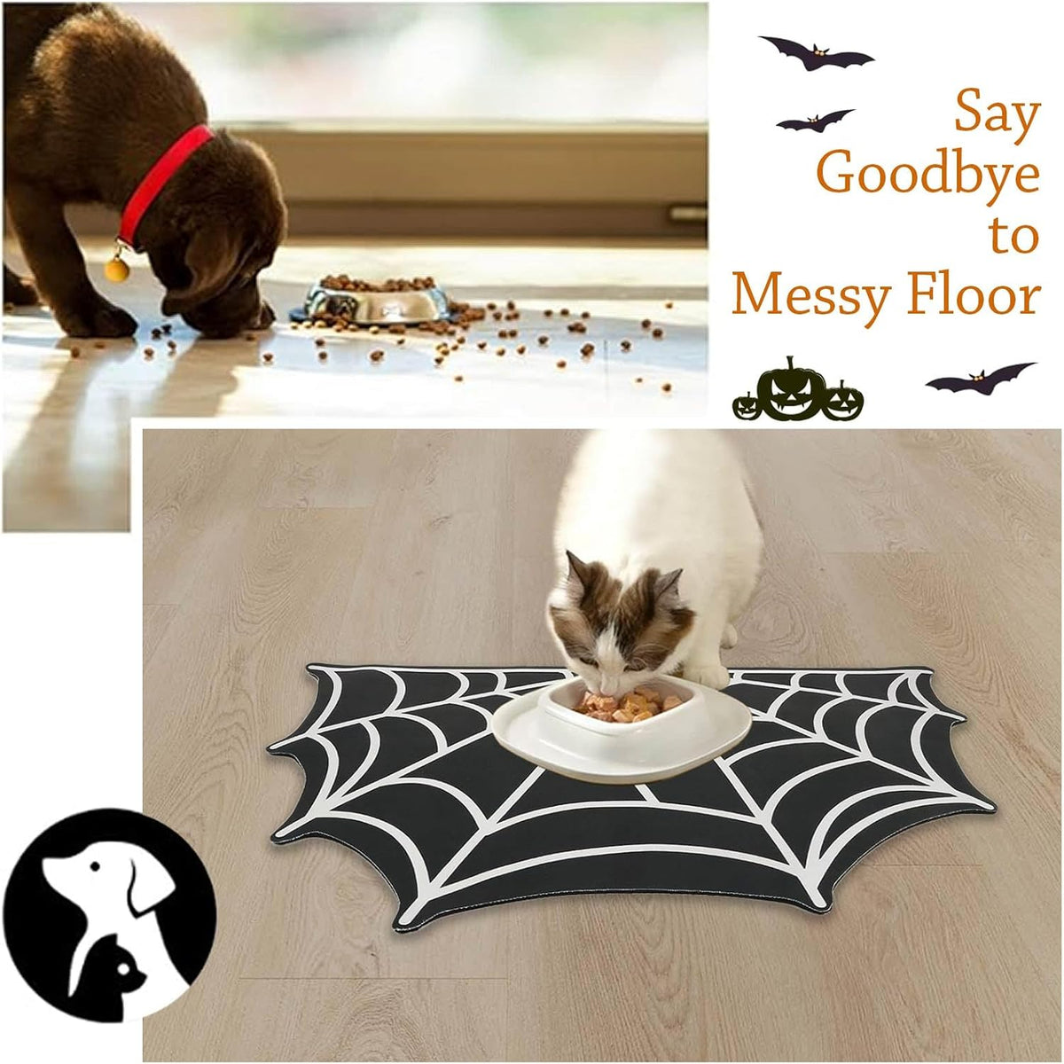 Halloween Spider Web Pet Mat for Food & Water Feeding