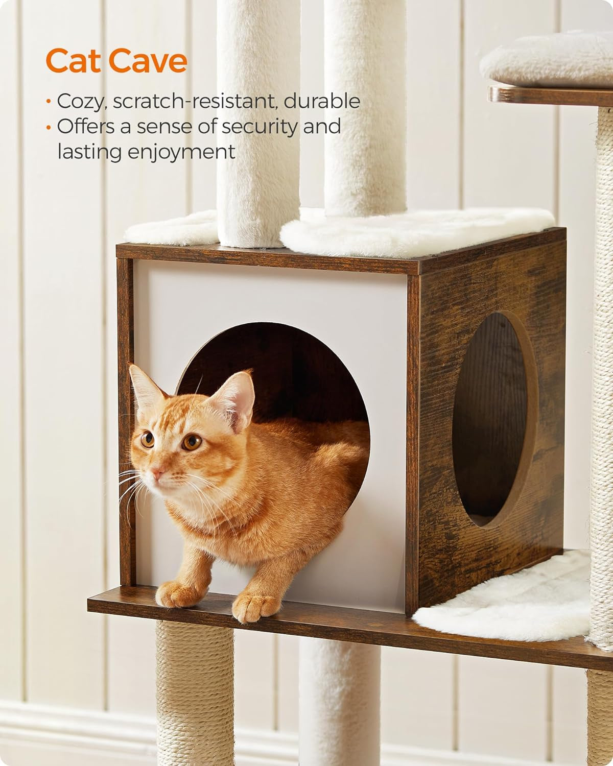 Multi-Level Sisal Cat Tree with Cave and Washable Cushions