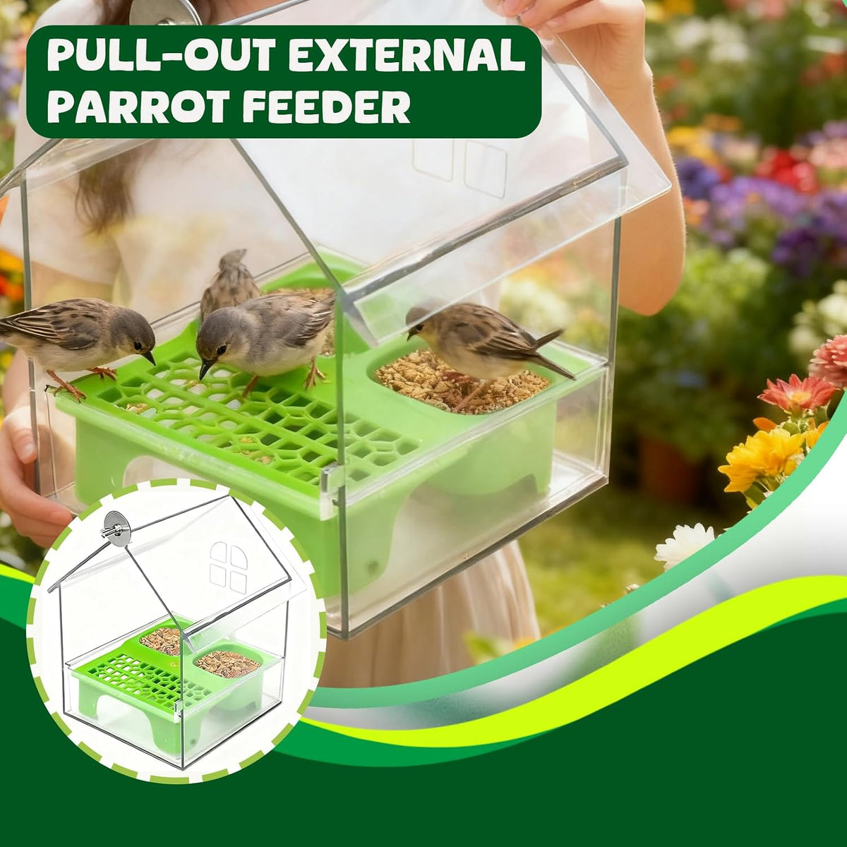 No Mess 3-in-1 Bird Feeder and Bath Station, Suitable for Small Birds