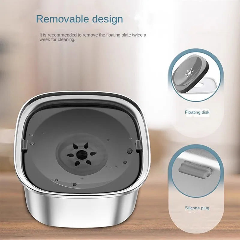 Stainless Steel Splash-Free Pet Water Bowl, Large Capacity 3L