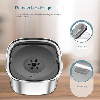 Stainless Steel Splash-Free Pet Water Bowl, Large Capacity 3L