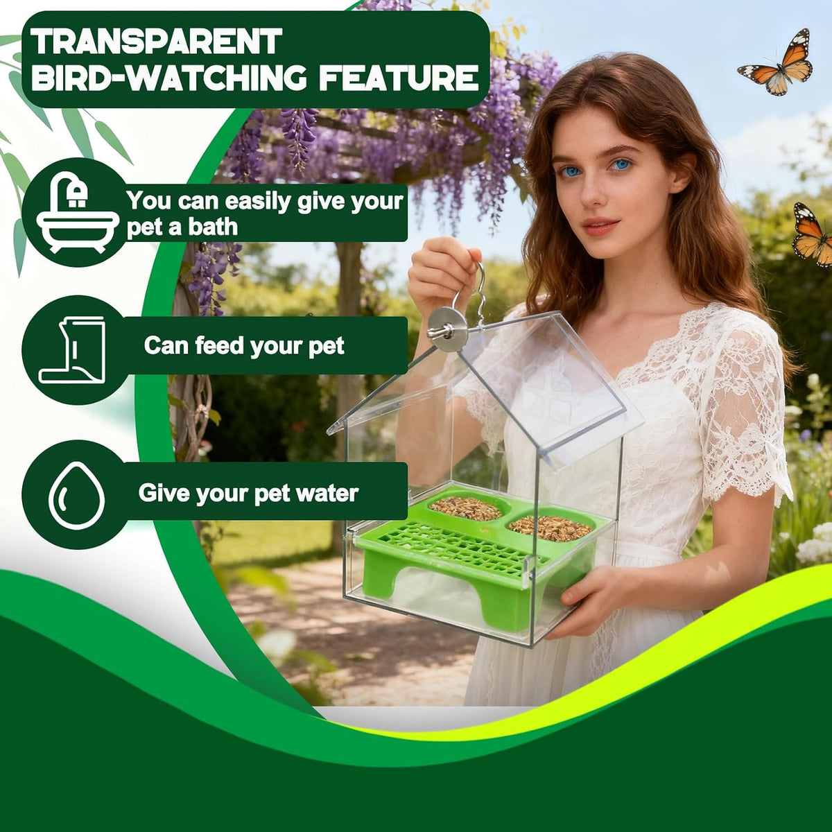 No Mess 3-in-1 Bird Feeder and Bath Station, Suitable for Small Birds