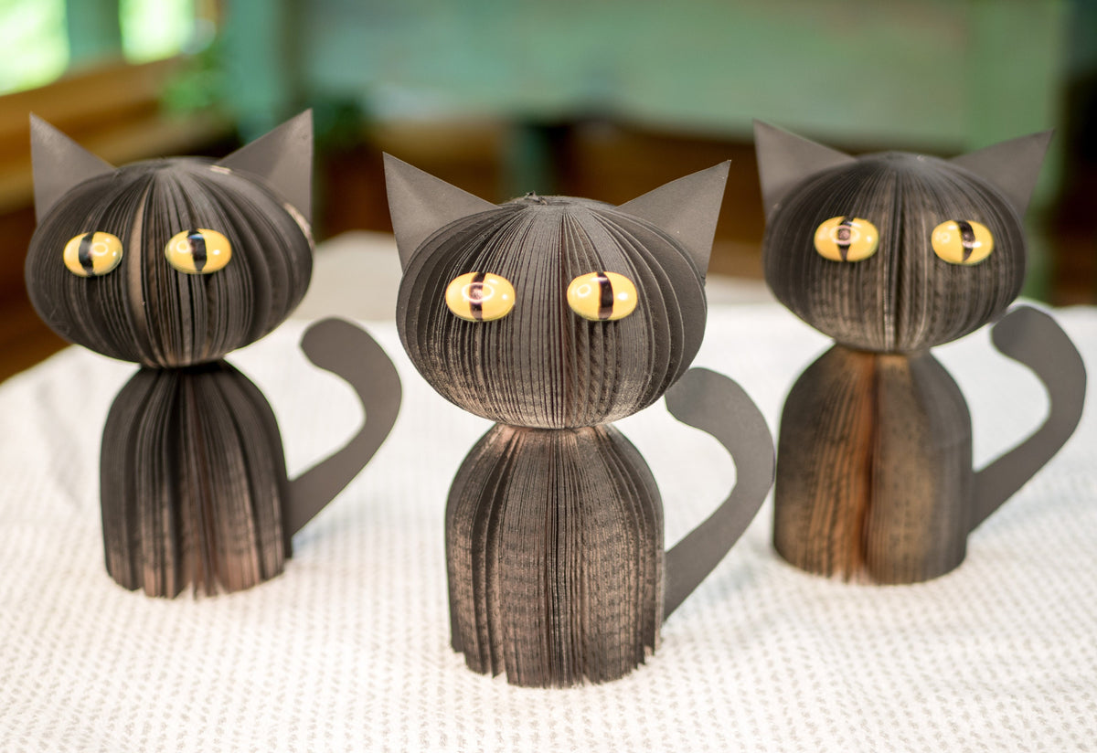 Black Cat Upcycled Books Halloween Decor