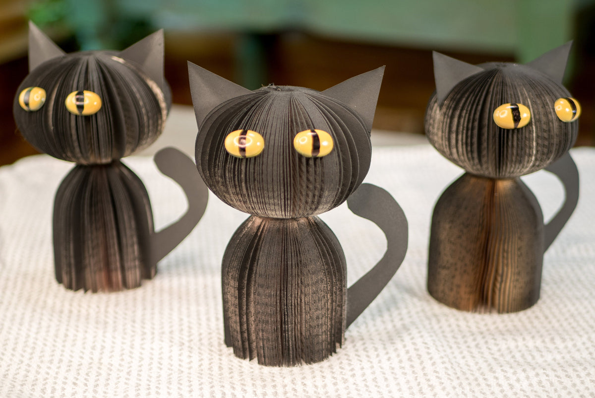 Black Cat Upcycled Books Halloween Decor