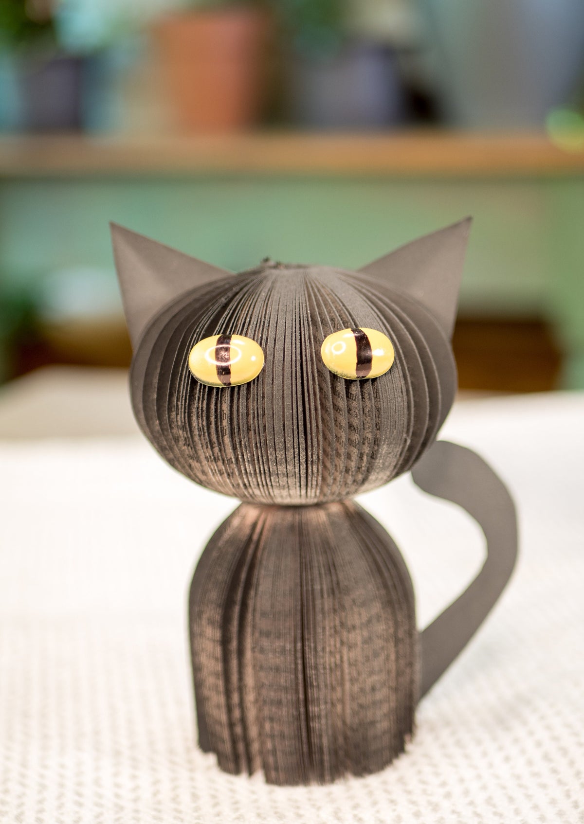 Black Cat Upcycled Books Halloween Decor